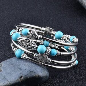 Bali Style - Beaded Coil Wrap Bracelet - Turquoise